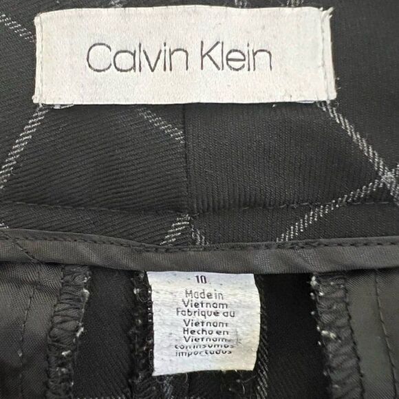 Calvin Klein Black Plaid Check Women’s Trouser Straight Leg Work Pants 10 Crop - Picture 9 of 11